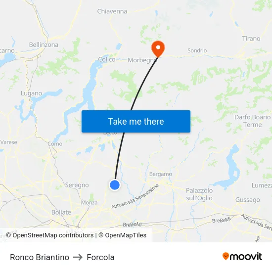 Ronco Briantino to Forcola map