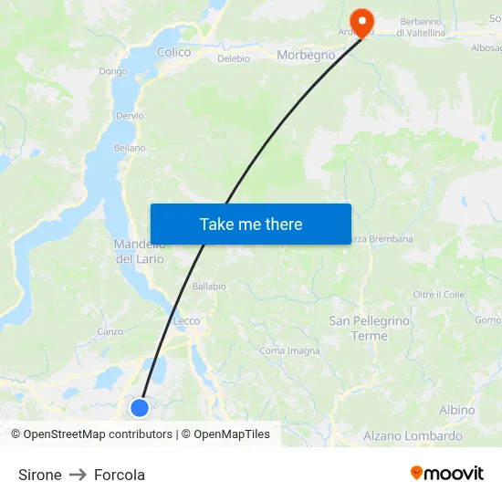 Sirone to Forcola map