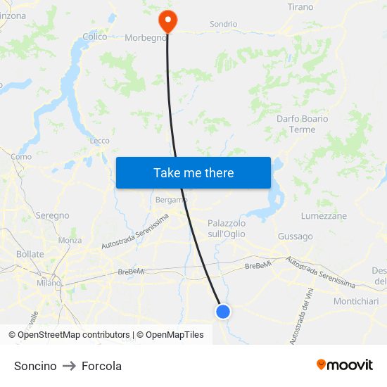 Soncino to Forcola map
