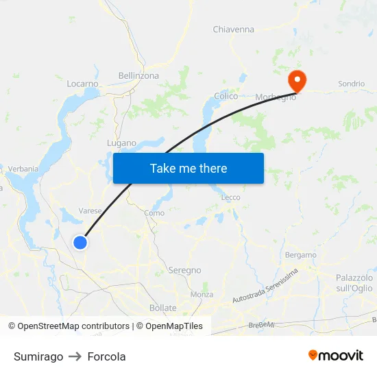 Sumirago to Forcola map