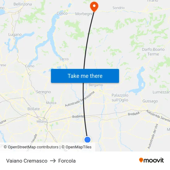 Vaiano Cremasco to Forcola map