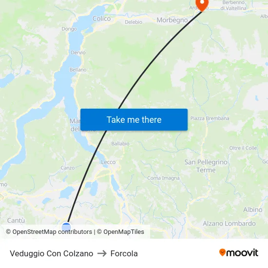 Veduggio Con Colzano to Forcola map