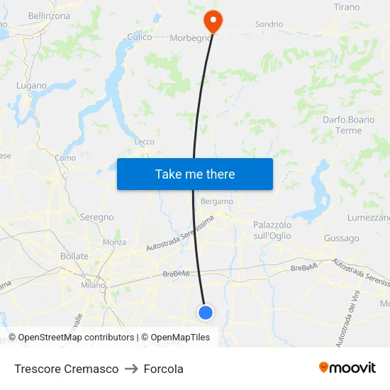 Trescore Cremasco to Forcola map