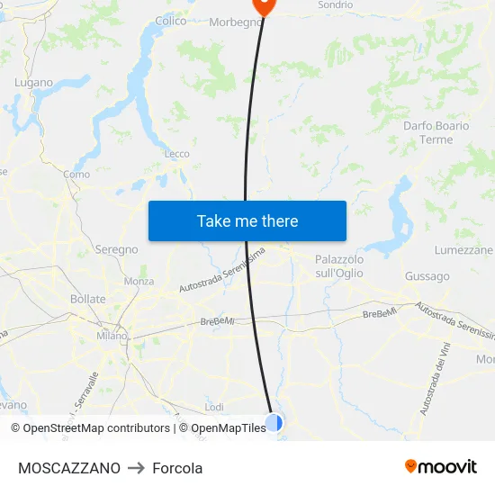 Moscazzano to Forcola map