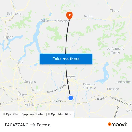 Pagazzano to Forcola map