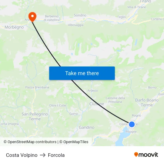 Costa Volpino to Forcola map