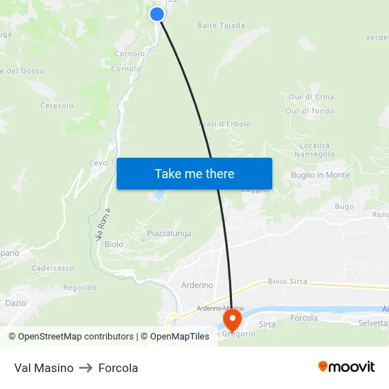 Val Masino to Forcola map