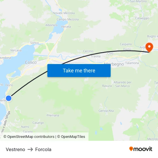 Vestreno to Forcola map