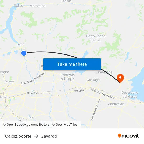 Calolziocorte to Gavardo map