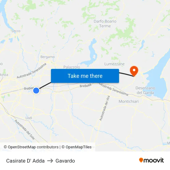 Casirate d'Adda to Gavardo map
