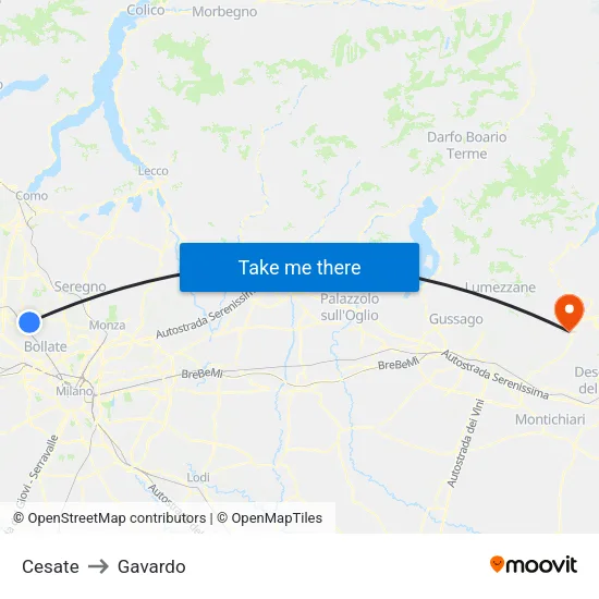 Cesate to Gavardo map