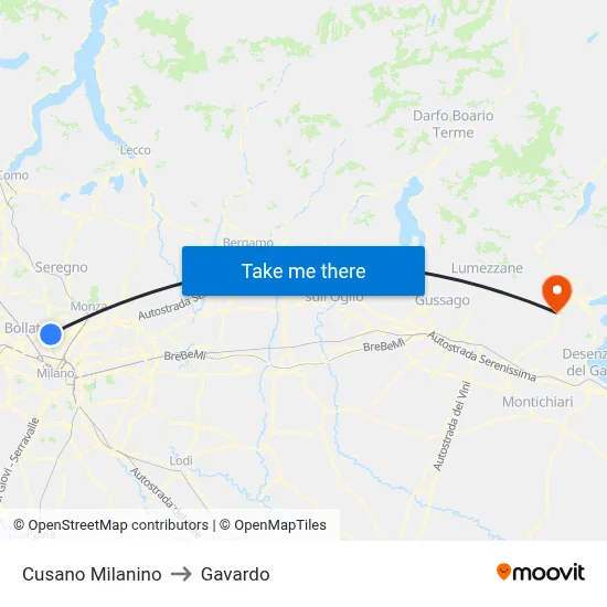 Cusano Milanino to Gavardo map
