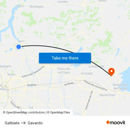 Galbiate to Gavardo map
