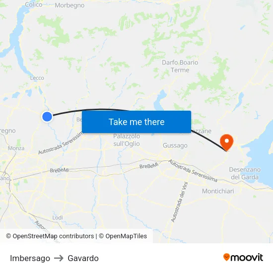 Imbersago to Gavardo map