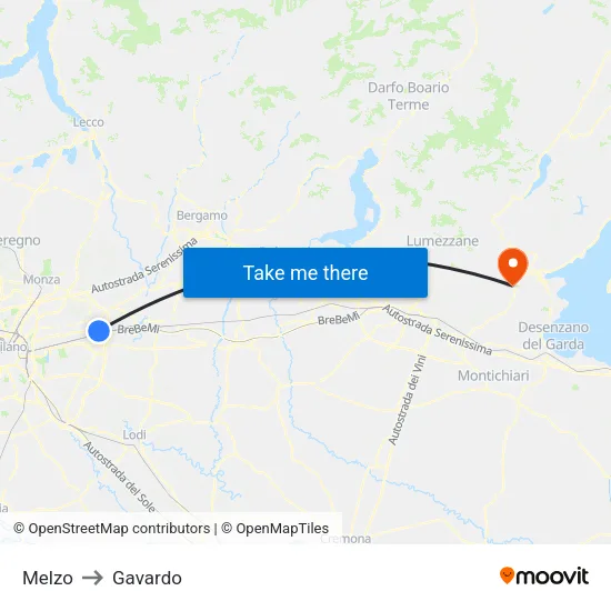 Melzo to Gavardo map