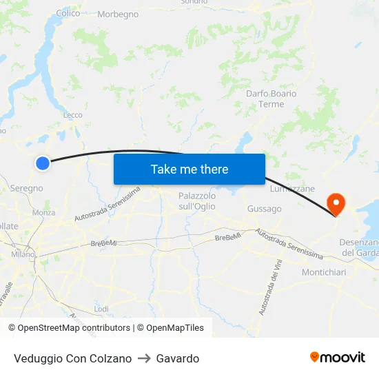 Veduggio con Colzano to Gavardo map