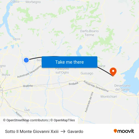 Sotto Il Monte Giovanni Xxiii to Gavardo map