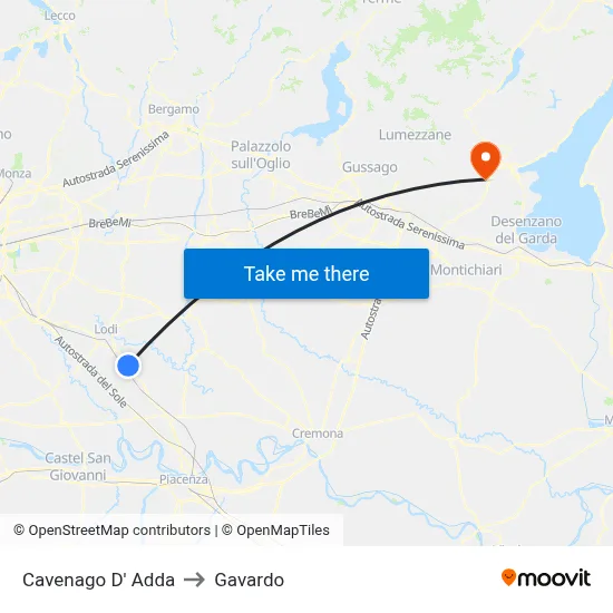 Cavenago D' Adda to Gavardo map
