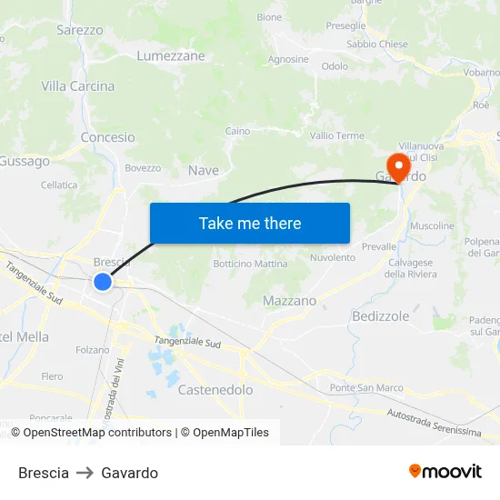 Brescia to Gavardo map