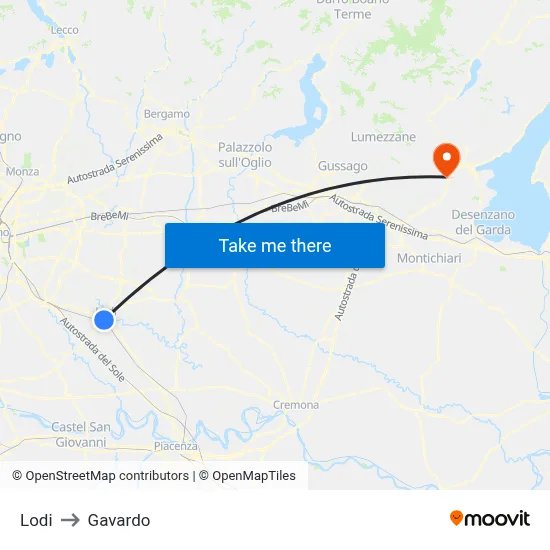 Lodi to Gavardo map