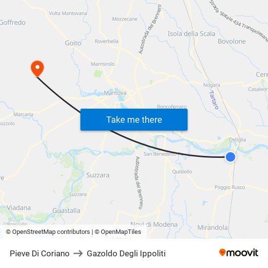 Pieve Di Coriano to Gazoldo Degli Ippoliti map