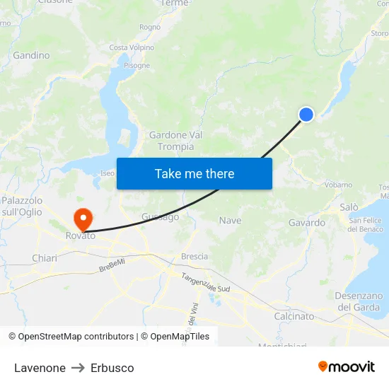 Lavenone to Erbusco map