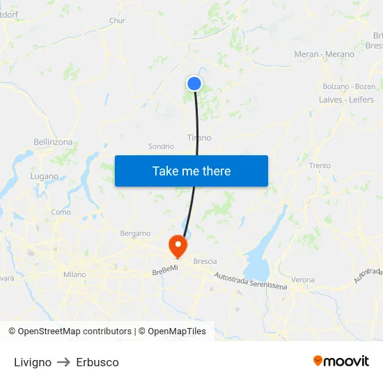 Livigno to Erbusco map