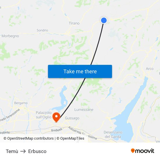 Temù to Erbusco map