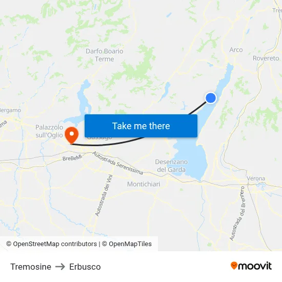 Tremosine to Erbusco map