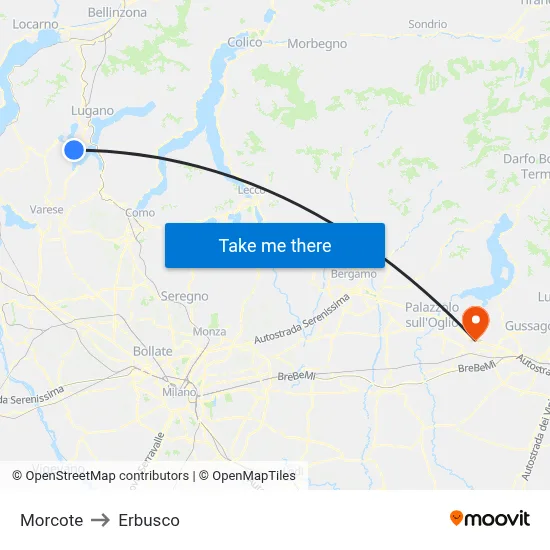 Morcote to Erbusco map