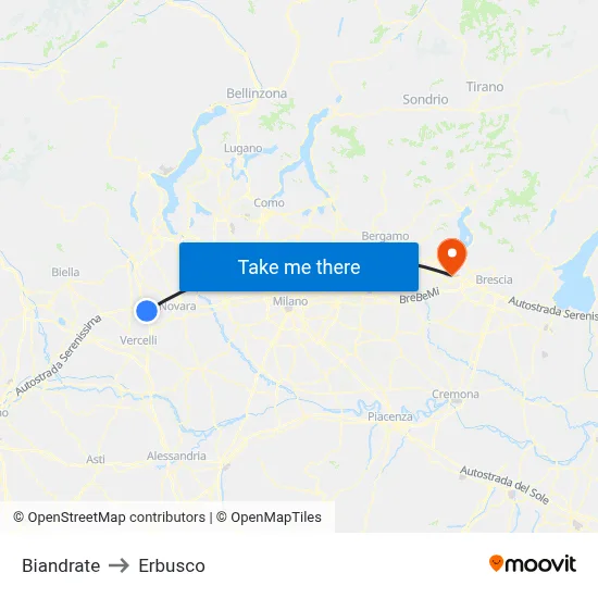 Biandrate to Erbusco map