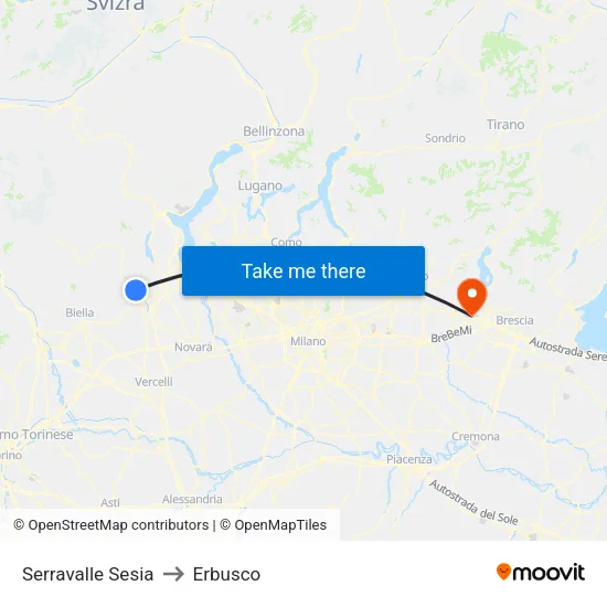 Serravalle Sesia to Erbusco map
