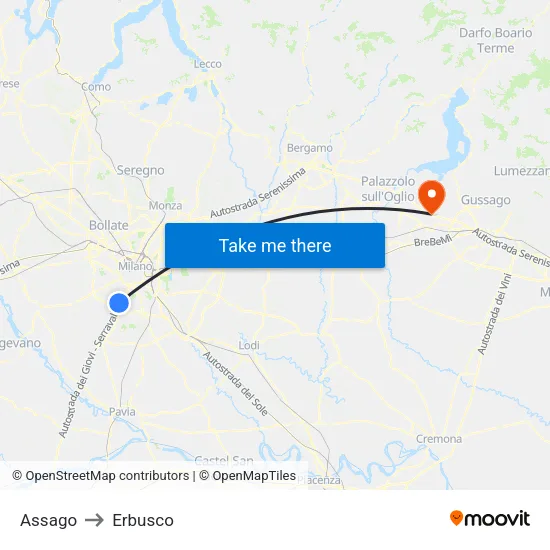 Assago to Erbusco map