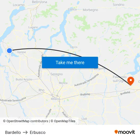 Bardello to Erbusco map