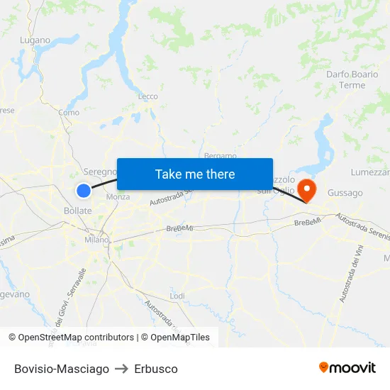 Bovisio-Masciago to Erbusco map