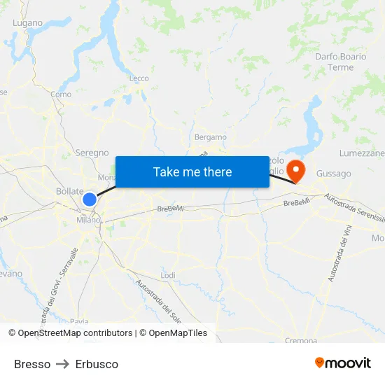 Bresso to Erbusco map