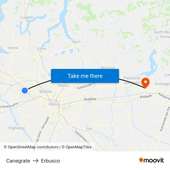 Canegrate to Erbusco map