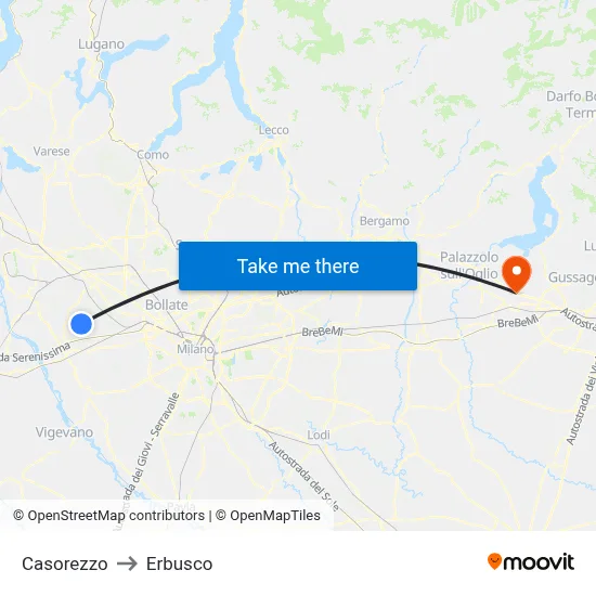 Casorezzo to Erbusco map