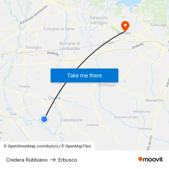 Credera Rubbiano to Erbusco map