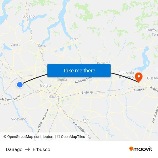 Dairago to Erbusco map