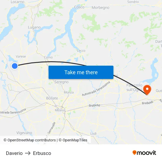 Daverio to Erbusco map