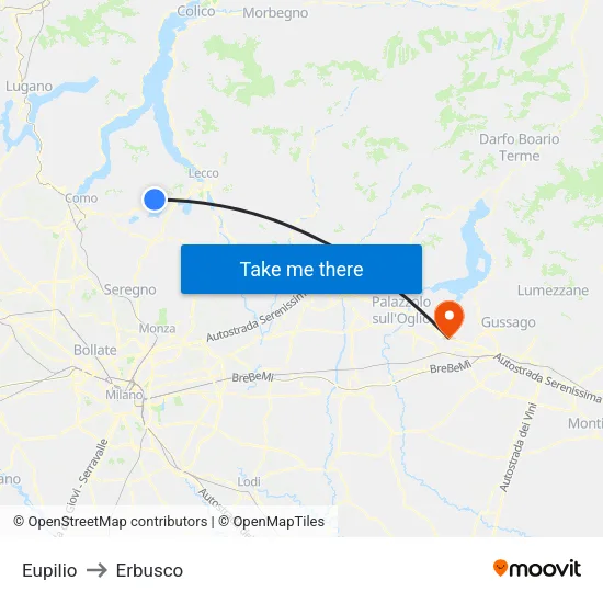 Eupilio to Erbusco map