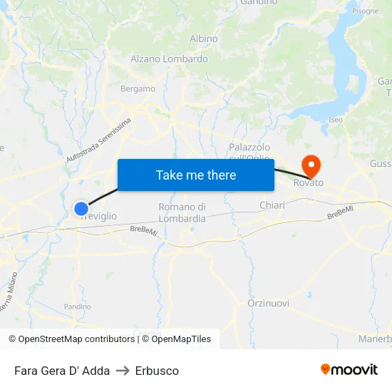 Fara Gera D' Adda to Erbusco map