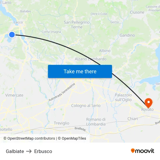 Galbiate to Erbusco map