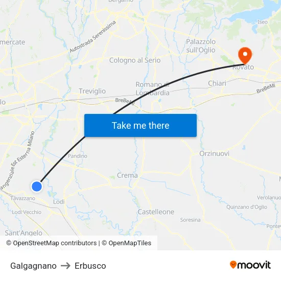 Galgagnano to Erbusco map