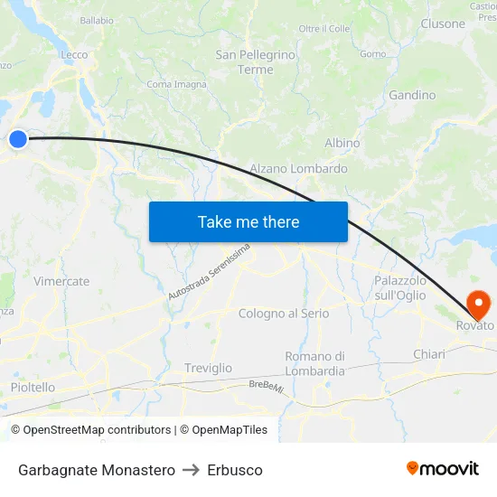 Garbagnate Monastero to Erbusco map