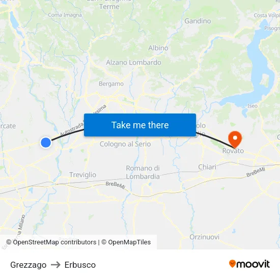 Grezzago to Erbusco map