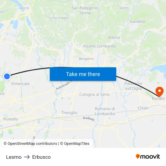 Lesmo to Erbusco map