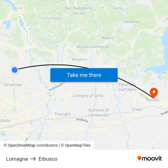 Lomagna to Erbusco map