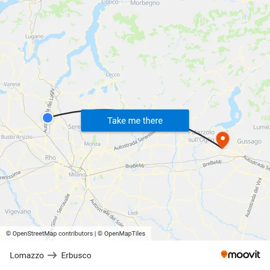 Lomazzo to Erbusco map